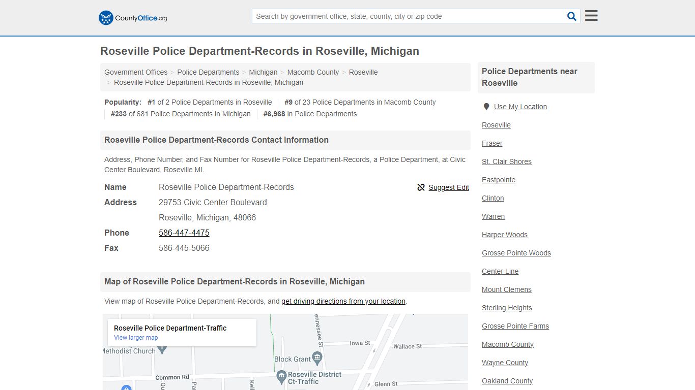 Roseville Police Department-Records - Roseville, MI (Address, Phone ...