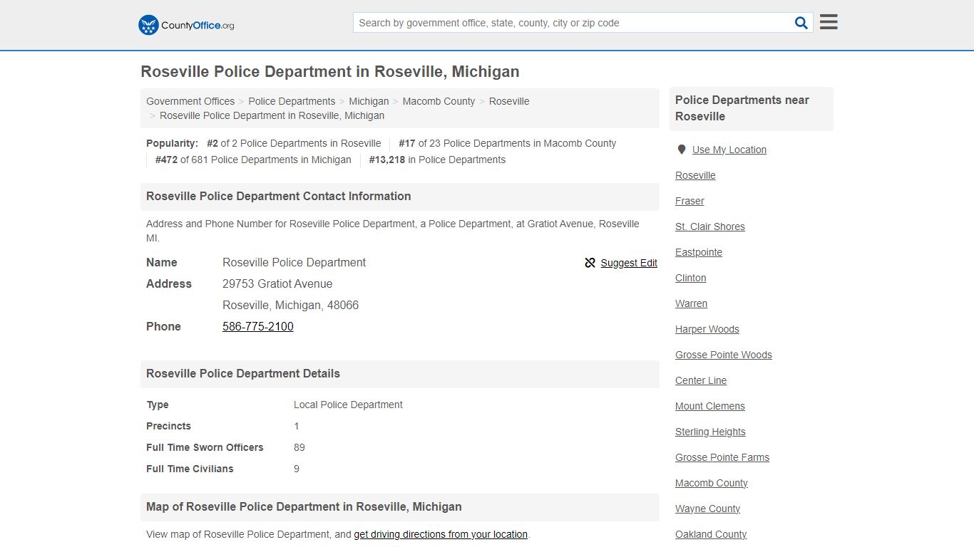 Roseville Police Department - Roseville, MI (Address and Phone)