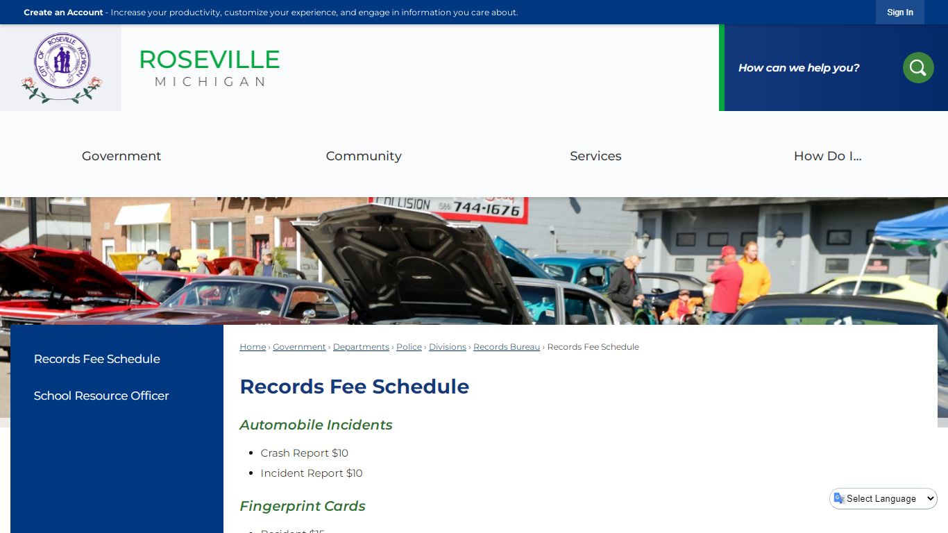 Records Fee Schedule | Roseville, MI