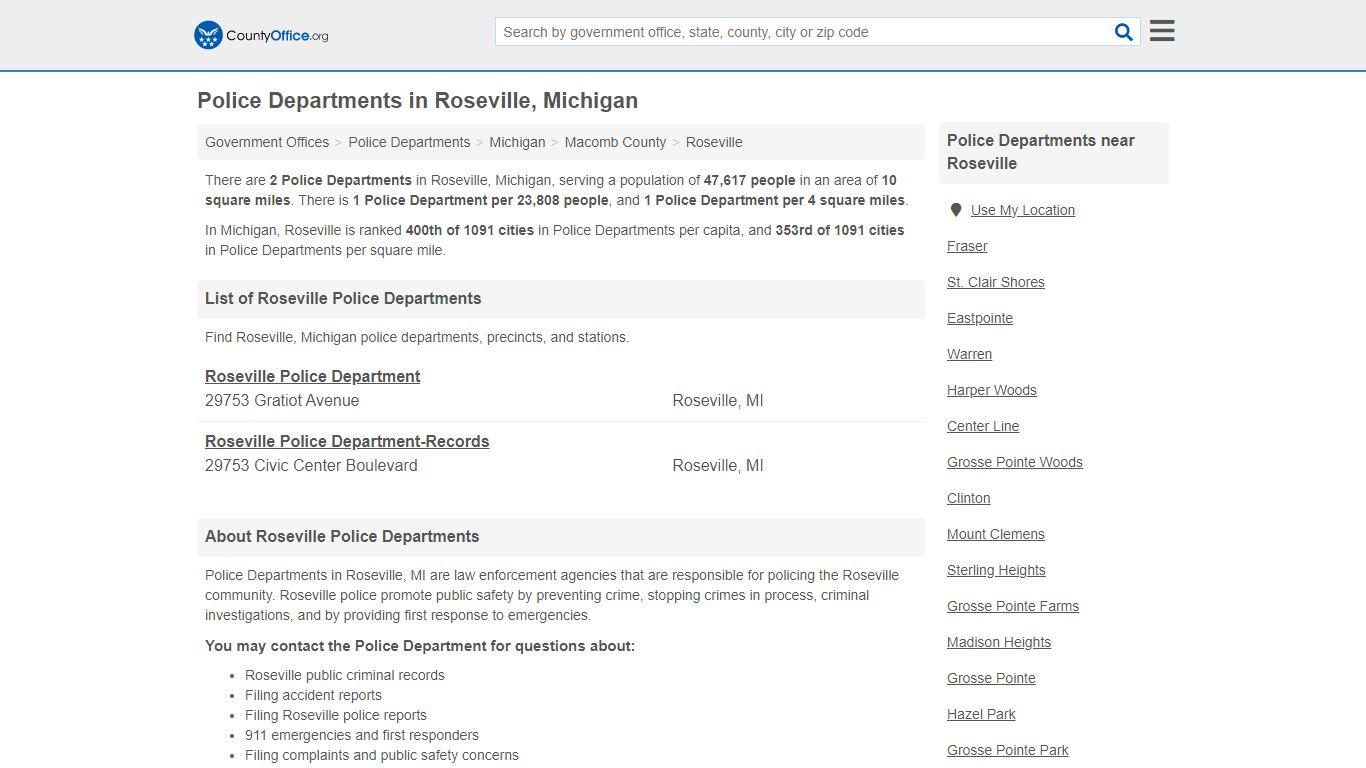 Police Departments - Roseville, MI (Arrest Records & Police Logs)